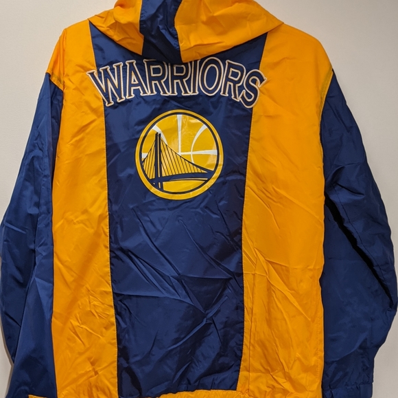 Warriors 1/2 zip hooded pullover windbreaker, small - Picture 2 of 3